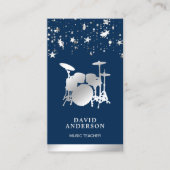 Confetti Music Teacher Silver Drum Kit Drummer Visitenkarte (Vorderseite)