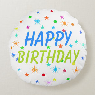 Confetti of Colorful Stars Happy Birthday Rundes Kissen