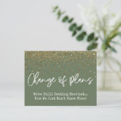 Confetti-Olivenwechsel Plan Verspätete Hochzeit Postkarte (Stehend Vorderseite)