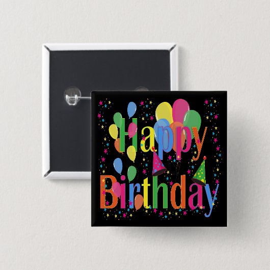 Confetti, Party Hats und Balloons Schwarzer Hinter Button (Vorne & Hinten)