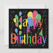 Confetti, Party Hats und Balloons Schwarzer Hinter Einladung (Vorderseite)