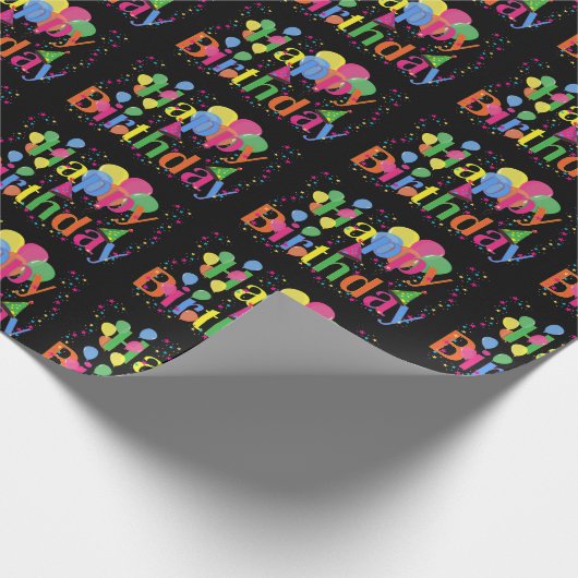 Confetti, Party Hats und Balloons Schwarzer Hinter Geschenkpapier (Ecke)