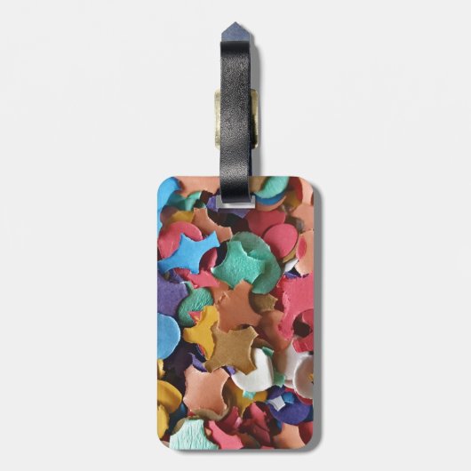 Confetti Party Karneval Farbiges Papier Funny Funn Gepäckanhänger (Rückseite vertikal)