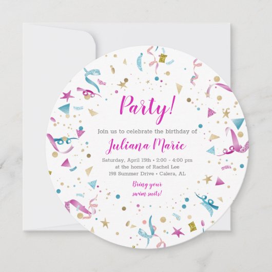 Confetti Party Pink und Blue Sparkle Geburtstag Einladung (Vorderseite)