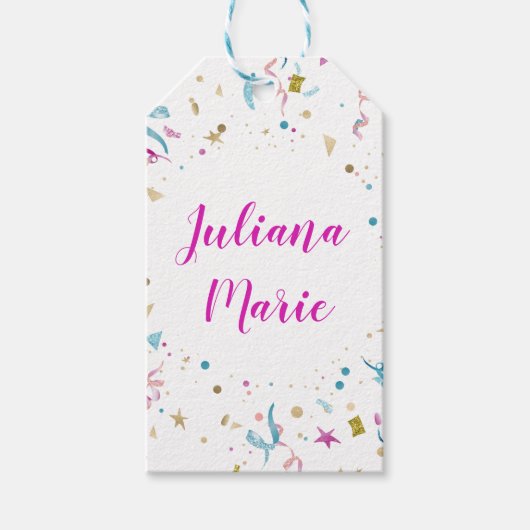 Confetti Party Rosa und Blauer Sparkor Geschenkanhänger (Vorderseite)