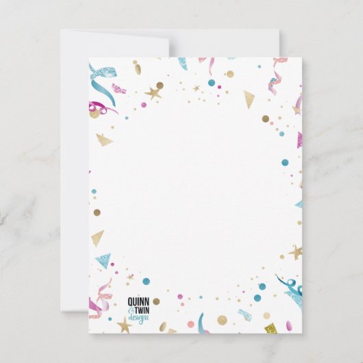 Confetti Party Rosa und Blauer Sparkor Mitteilungskarte (Rückseite)