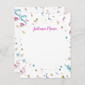 Confetti Party Rosa und Blauer Sparkor Mitteilungskarte (Vorne/Hinten)