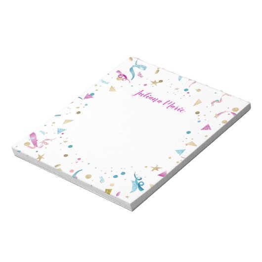 Confetti Party Rosa und Blauer Sparkor Notizblock (Rotiert)