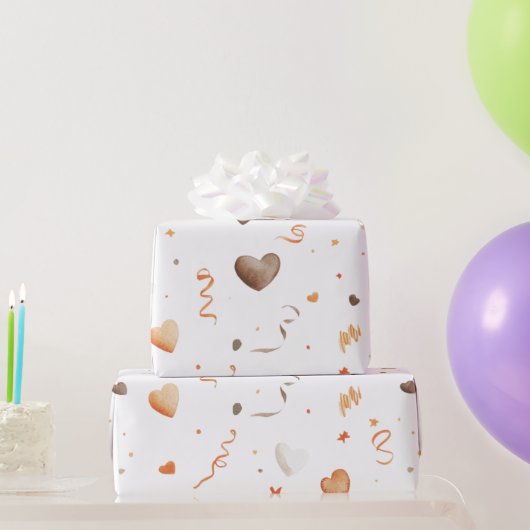 Confetti Peach Chocolate Hearts Birthday Geschenkpapier (Partygeschenke)