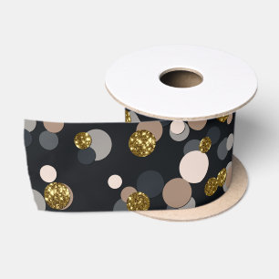 Confetti Peach, Maple, Grau und Gold Glitzer Satinband