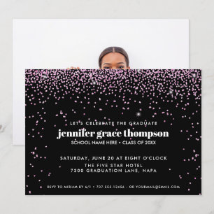Confetti Pink and BLACK Foto Graduation Party Einladung
