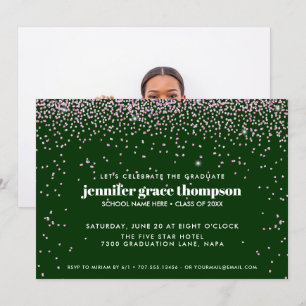 Confetti Pink and Green Foto Graduation Party Einladung