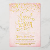 Confetti Pink & Gold Sweet 16 Party Folieneinladung (Vorderseite)