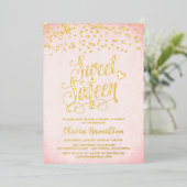 Confetti Pink & Gold Sweet 16 Party Folieneinladung (Stehend vorne)