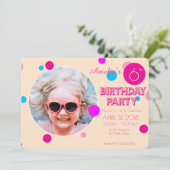 Confetti Pink Peach Girly Fun Foto Birthday Einladung (Stehend Vorderseite)