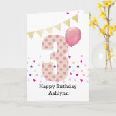 Confetti Pink Polka Dot 3. Geburtstag Karte (Gelbe Blume)