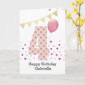 Confetti Pink Polka Dot 4. Geburtstag Karte (Gelbe Blume)