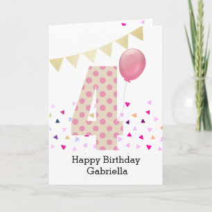 Confetti Pink Polka Dot 4. Geburtstag Karte