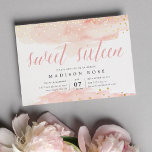 Confetti Pop Blush & Gold | 16 . Geburtstag Birthd Folieneinladung<br><div class="desc">Chic 16 . Geburtstag Einladungen in Rosa und Grau mit schlichten Waschbecken von rot rosa Wasserfarbe oben und unten mit Goldfolie Confetti und "16 . Geburtstag" in rosa Aquarellschrift. Genießen Sie Ihre 16 Geburtstagsparty im eleganten Grau.</div>