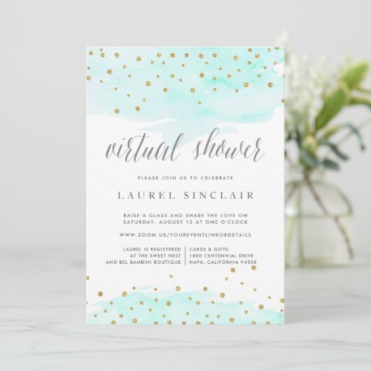Confetti Pop | Virtual Bridal oder Babydusche Einladung (Stehend Vorderseite)