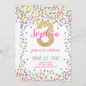 Confetti Rainbow Gold Girl Einladung (Vorne/Hinten)