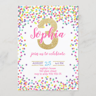 Confetti Rainbow Gold Girl Einladung