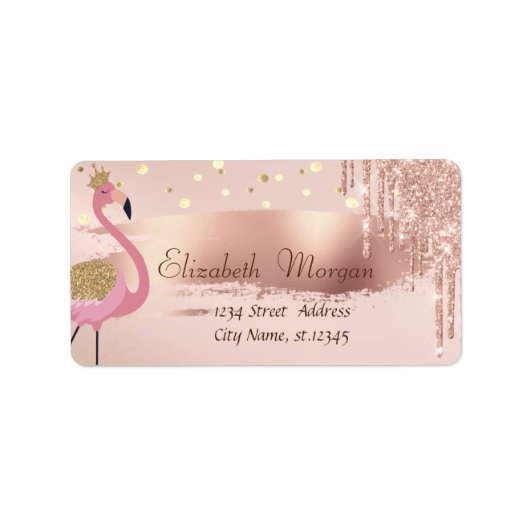 Confetti, Rose Gold Drops Pinselstriche Flammen Adressaufkleber (Vorne)