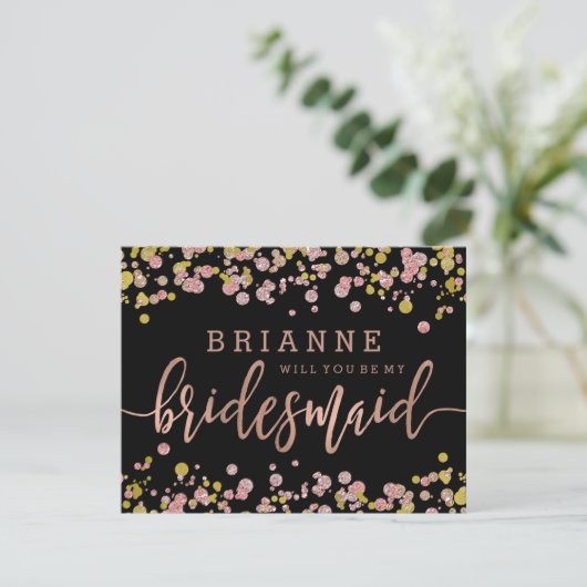 Confetti Rose Gold werden Sie meine Bridesmaid sei Einladung (Stehend Vorderseite)