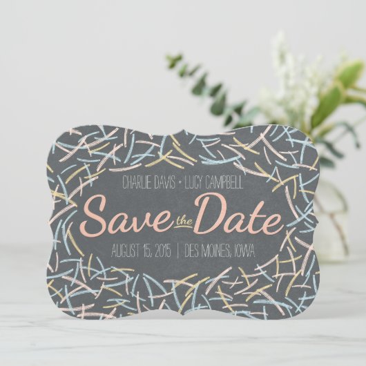 Confetti Save the Date Card (Stehend Vorderseite)