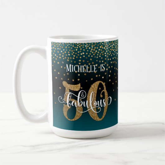 Confetti & Script 50 & Fabulous, Aquamarin Black O Kaffeetasse (Links)