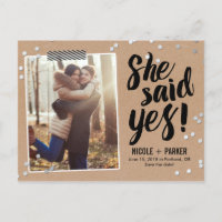 Confetti Sie sagte ja Save the Date Postkarte
