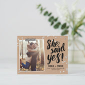 Confetti Sie sagte ja Save the Date Postkarte (Stehend Vorderseite)