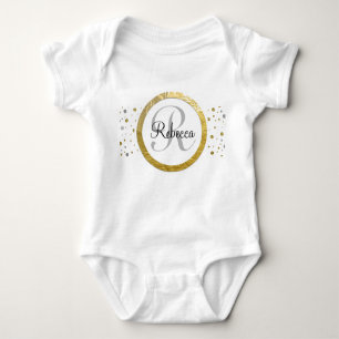 Confetti Silver/Gold Monogram Baby Strampler