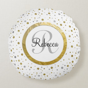 Confetti Silver/Gold Monogram Rundes Kissen
