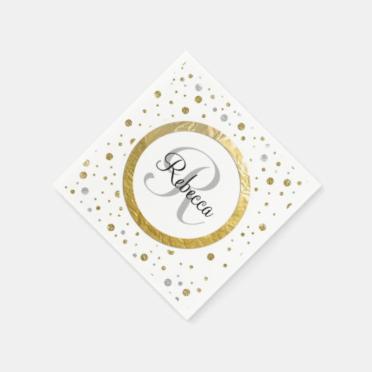 Confetti Silver/Gold Monogram Serviette (Ecke)