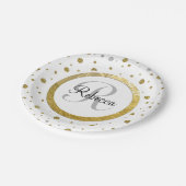 Confetti Silver/Gold Monogramm Pappteller (Schrägansicht)