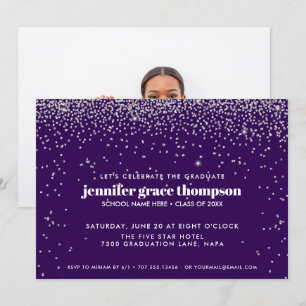 Confetti Silver und Lila Foto Graduation Party Einladung