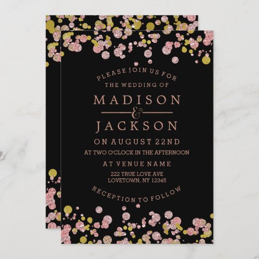 Confetti Sparkle Rose Einladung (Vorne/Hinten)