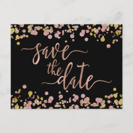 Confetti Sparkle Rose Gold Wedding Save the Date Ankündigungspostkarte