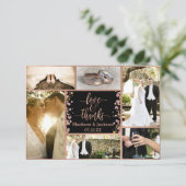 Confetti Sparkle Rose Gold Wedding Vielen Dank Fot Dankeskarte (Stehend Vorderseite)