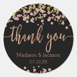 Confetti Sparkle Shine Rose Gold Gastgeschenk Hoch Runder Aufkleber