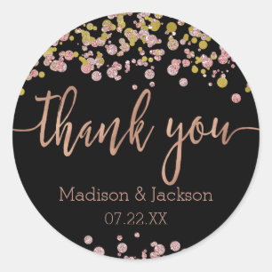 Confetti Sparkle Shine Rose Gold Gastgeschenk Hoch Runder Aufkleber