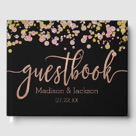 Confetti Sparkle Shine Rose Gold Wedding Monogram Gästebuch