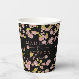 Confetti Sparkle Shine Rose Gold Wedding Monogram Pappbecher