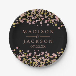 Confetti Sparkle Shine Rose Gold Wedding Monogram Pappteller
