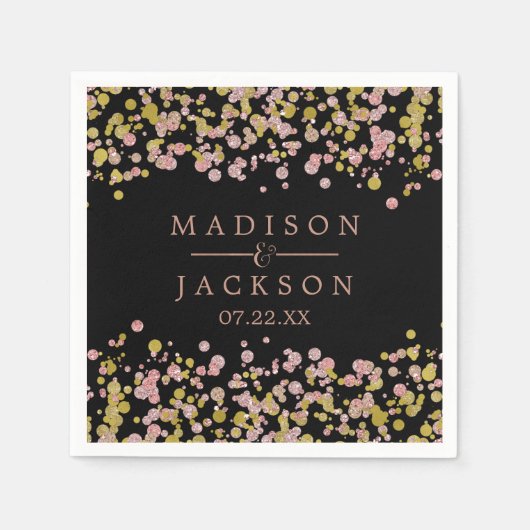 Confetti Sparkle Shine Rose Gold Wedding Monogram Serviette (Vorderseite)