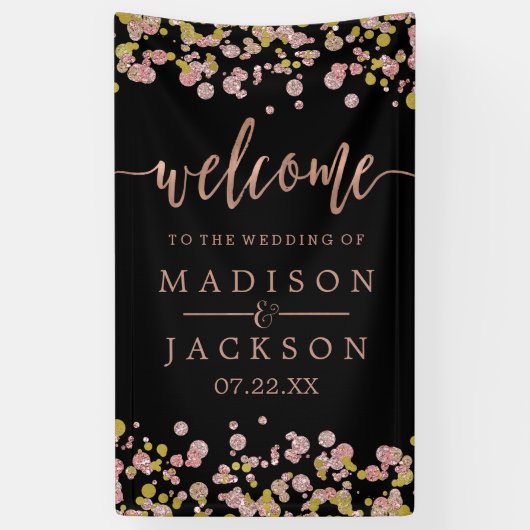 Confetti Sparkle Shine Rose Gold Wedding Willkomme Banner (Vertikal)