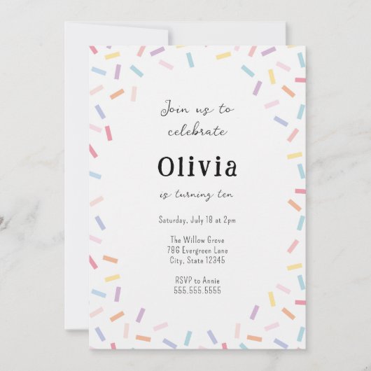 Confetti Sprinkles Einladung zum Geburtstag (Vorderseite)