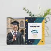 🎓Confetti Starburst Graduation Party Einladung (Stehend Vorderseite)