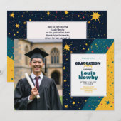 🎓Confetti Starburst Graduation Party Einladung (Vorne/Hinten)